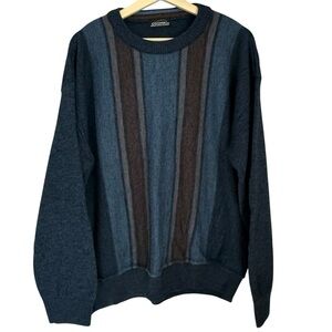 Cooper Crewneck Sweater Men's Retro Striped Blue and Brown Wool Blend Size XL